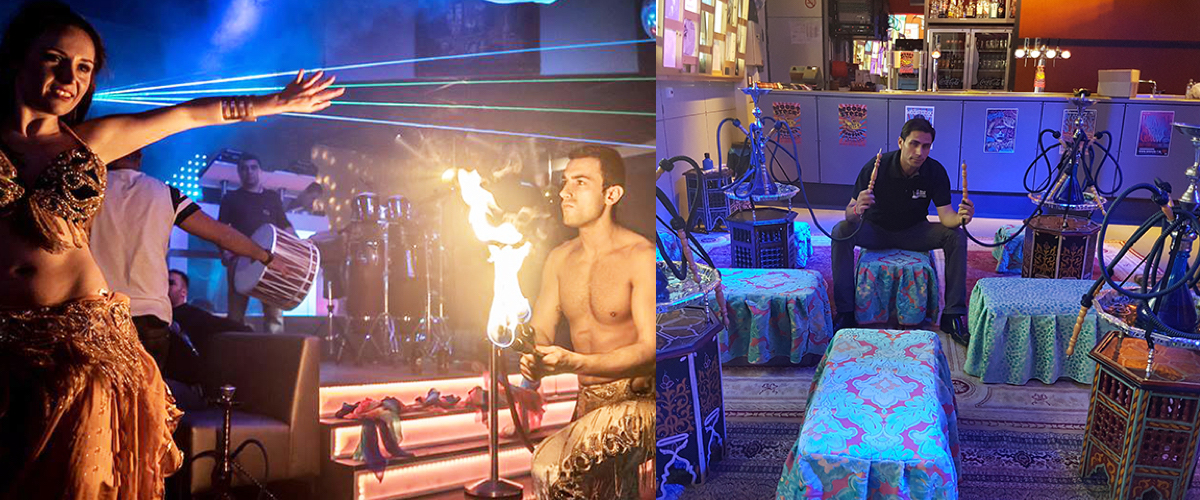 Personage Aladdin en vuurspuuger op feest